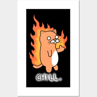 Chill cat on fire! Posters and Art